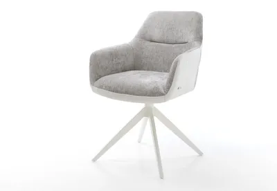 Produktbild von DELIFE Drehstuhl Pejo-Flex Materialmix Echtleder Weiß-Silbergrau Kreuzgestell breit Weiß 360° drehbar Wippfunktion Taschenfederkern