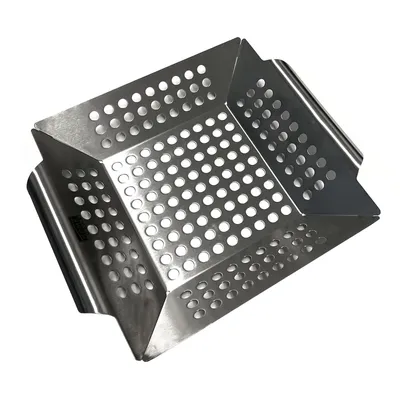 Produktbild von Edelstahl Grillkorb 20 x 20 x 4 cm Grill Gemüsepfanne BBQ Lochpfanne Grillschale Grillrost Gemüsekorb