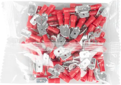 Imagen del producto de Vayox, juego de 100 conectores planos aislados, tipo macho, para cables de 0.5-1.5mm², con terminal de 6.3mm, color rojo