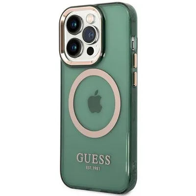 Produktbild von Guess Guhmp14Lhtcma Hülle Für Iphone 14 Pro Grün/Khaki Gold Outline Translucent Magsafe