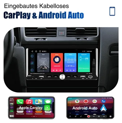 Produktbild von Autoradio 1 DIN 6 9 Zoll Touchscreen Android 14 mit Carplay Android Auto GPS Navi WIFI Bluetooth Freisprecheinrichtung 4GB RAM 64GB Speicher USB USB-C 4x45