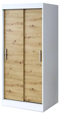 Zdjęcie produktu dla Szafa przesuwna 90x200cm - Biały Mat /Dąb Artisan - Szafa przesuwna GOLD - z 5 półkami i 2 drążkami