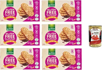 Produktbild von GULLON Biscotti di avena con gocce di cioccolato, senza glutine, Haferkekse mit Schokoladenchips, biscuits gluten frei, gluten free 6x 220g + Italian Gourmet polpa 400g
