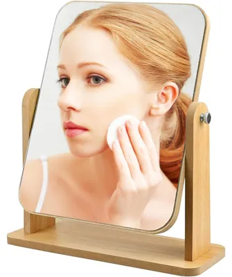 Immagine prodotto di Specchio da trucco girevole a 360 gradi, con cornice in legno, vetro HD, ideale per bagno e camera da letto