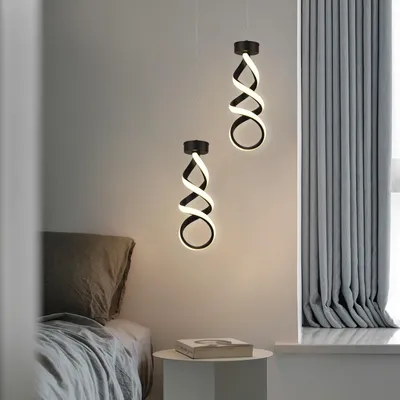 Produktbild von JDONG LED Pendelleuchte Spirale Hängelampe für Schlafzimmer, 24W 3000K Warmweiß, 150cm Höhenverstellbare Schwarz Hängeleuchte für Esstisch