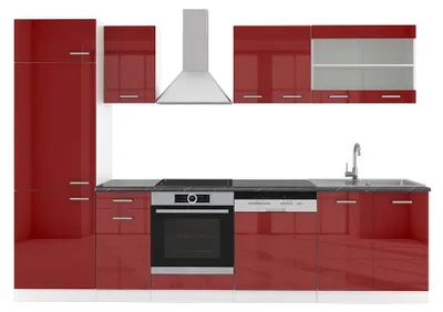 Image de Cuisine Vicco R-Line rouge brillant/blanc 300cm , PT Anthracite, Model 42564