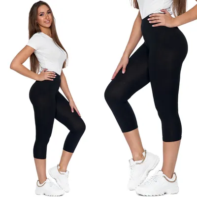 Zdjęcie produktu dla Moraj damskie legginsy 3/4 fitness capri sportowe legginsy spodnie do biegania bawełna 1100-004, czarny, S/M