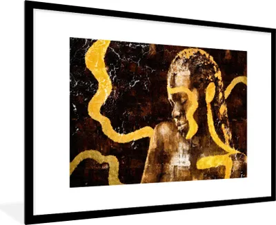 Produktbild von MuchoWow® Gerahmtes Poster Frau - Schwarz - Gold 90x60 cm - Poster mit Schwarzem Bilderrahmen Wandposter Rahmen Foto Bilder - Wanddekoration - Fotos