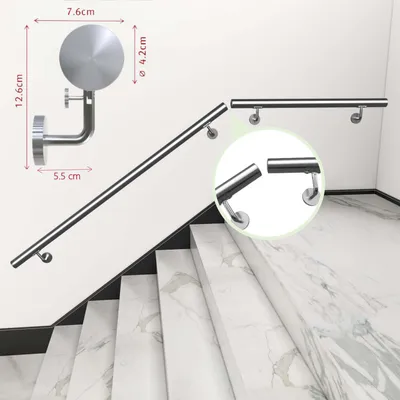 Produktbild von AICA 100cm Edelstahl Handlauf, Treppengeländer, Geländer, Wandhandlauf, Wandtreppe Brüstung