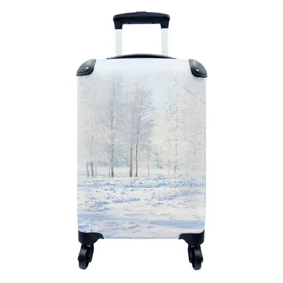 Produktbild von MuchoWow® Koffer Handgepäck Trolley Rollkoffer Kleine Reisekoffer mit 4 Rollen - Schnee - Bäume - Winter - Cabin Size < 55x40x23 cm & 55x40x20 cm - Fotokoffer - Kabinenkoffer - Boardgepäck - Reise-Box - Reisekoffer - Reisegepäck - Koffer mit Bild - Trolley für Kinder