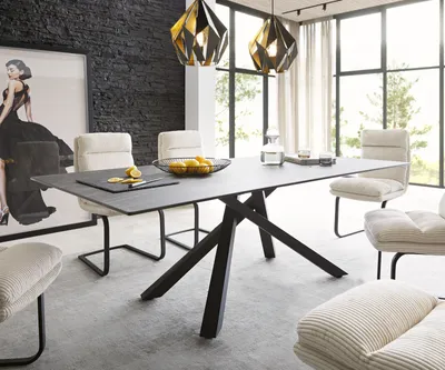 Produktbild von DELIFE Esstisch Edge 200x100cm Keramik Laminam®Noir Desir Braun Mittelfuß Kreuz Schwarz