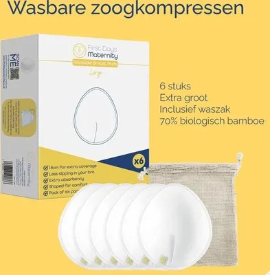 Produktbild von Waschbare Stilleinlagen – wiederverwendbare Stilleinlagen – 70 % -Bambus, 30 % Baumwolle – 6 Stück – First Days Maternity