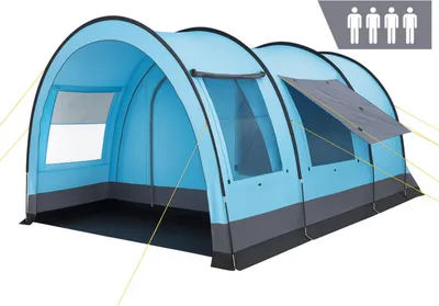 Immagine prodotto di Tenda CampFeuer Relax4 per 4 persone, azzurro/grigio, tenda a tunnel XXL con vestibolo, colonna d'acqua 5000 mm