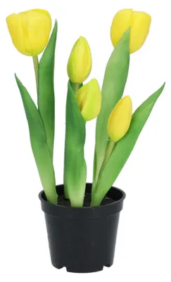 Produktbild von Kunst Tulpen Holland im Topf - 5x Stuck - gelb - real touch - 26 cm