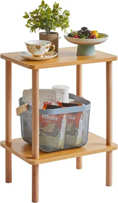 Image de IBUYKE Table d'appoint en bois Table de chevet 2 niveaux Table basse Design moderne 39x29x53cm