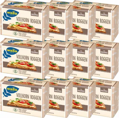 Produktbild von Wasa Vollkorn Knäckebrot kernig knusprig 100% Vollkorn reich an Ballaststoffen VPE (12x260g Packung)