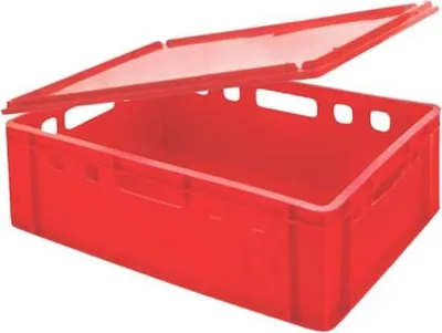 Produktbild von Eurobehälter Fleischerkasten E2 mit Auflagendeckel | HxBxT 20x40x60cm | 41 Liter | Rot | Fleischerkiste, Fleischkiste, Metzgerkiste, Fleischbehälter