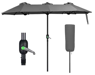 Image de Parasol double VOUNOT® avec manivelle, parasol de marché, 150 x 300 cm, gris