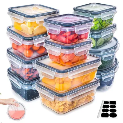 Zdjęcie produktu dla Pojemniki do przechowywania w lodówce - zestaw 12 sztuk, pojemniki do przechowywania żywności z pokrywkami, szczelne, wielokrotnego użytku, przezroczyste, możliwość układania w stos
