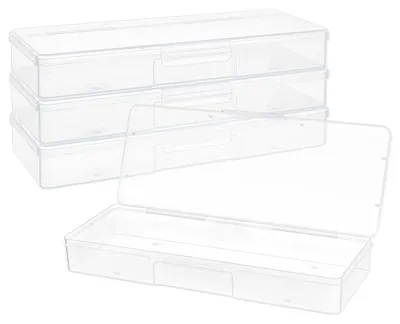 4er-Set Aufbewahrungsboxen Kunststoff 22x8,5x3 cm, Klappdeckel