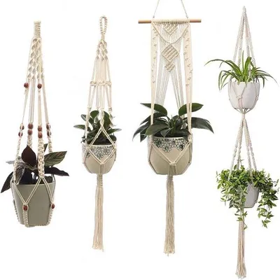 Produktbild von Pflanzenhänger-Set 4-teilig, Hängepflanzenkorb, Handgemacht, Dekorativ, Innen und Außen