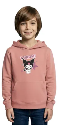 Produktbild von Spreadshirt Kuromi Mit Schriftzug Leo Stil Kinder Hoodie, M (7/8 Jahre), Altrosa