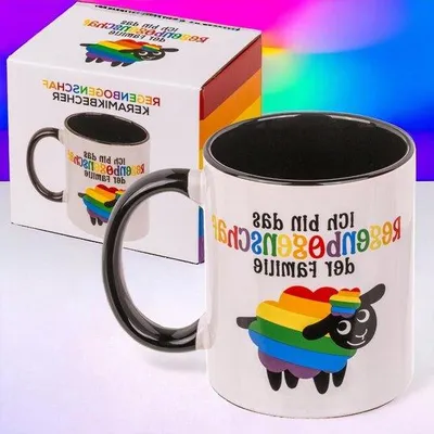 Image de Regenboogschaap Tasse à café - tasse blanche unique avec anse et impression céramique 325 ml