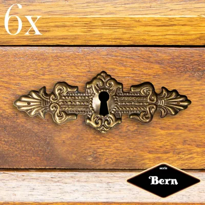 Produktbild von Schlüsselplatte mit Schlüsselloch, Eisen in Antikmessing, Serie "Bern", 6er Pack