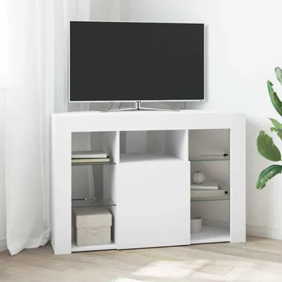 Image de Meuble TV d'angle exclusif - LED - 100x40x68 cm - Blanc - Fabriqué en panneaux de particules