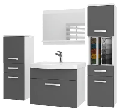 Immagine prodotto di Set di mobili da bagno BELINI PRI M5 120 cm grigio opaco - Mobile da bagno moderno con lavabo e specchio, completamente accessoriato, montaggio a parete