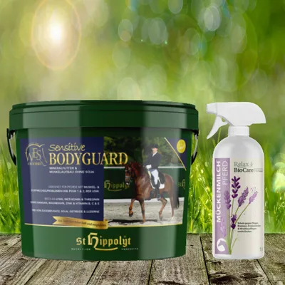Productafbeelding van St. Hippolyt WES voor paarden - Sensitive Bodyguard 10 kg + Relax Biocare muggenmelk 500 ml