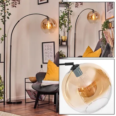 Produktbild von Cesaro Stehlampe aus Metall/Glas in Schwarz/Bernstein/Klar mit Marmorfuß