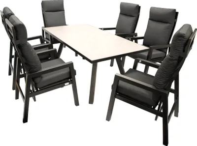 Produktbild von DEGAMO Garnitur MANCIANO 7-teilig, Aluminium anthrazit, Tischplatte hellgrau