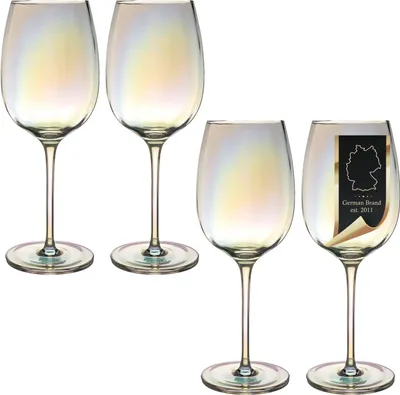 Produktbild von Intirilife 4x Wein Glas mit Regenbogen Schimmer und Wellenform - 440 ml Füllmenge - Weißwein Rotwein Glas Kelch Spülmaschinenfest Kristallglas stoßfest