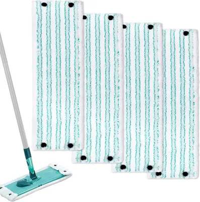 Produktbild von 4 Stš¹ck Wischmopp Bezug fš¹r Leifheit Clean Twist M Micro Duo 42x15cm Bodenwischer Ersatzbezug fš¹r alle B?den Ersatz Wischbezug mit Click-System Mikrofaser Putzlappen ideal fš¹r Fliesen und Laminat