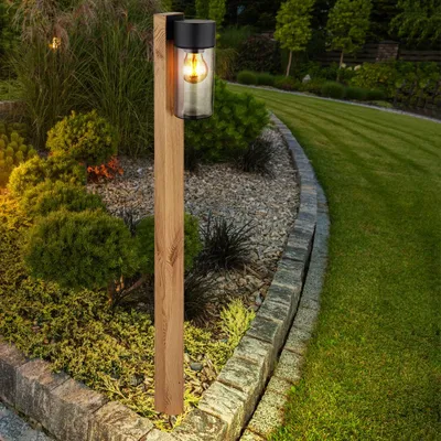 Produktbild von LED Außenleuchte, Stehlampe, Edelstahl, Holzoptik, H 100 cm
