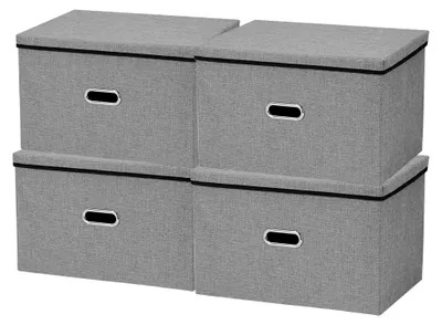 Produktbild von Faltbox mit Deckel, 45x30x30cm, Spielzeug-Organizer mit Griff, graue Stoffboxen (4er Set)