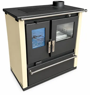 Productafbeelding van Houtfornuis met oven Verso CS Plus Inox 7,7 kW – stalen kookplaat, rvs oven, ivoor, +