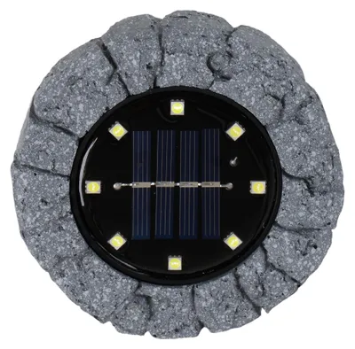 Produktbild von 3er-Set LED Solar-/Bodenerdspieß "KIAN" Ø: 12 cm, Lampe für den Außenbereich im Functional Style, aus Kunststoff in grau, 12,5 cm hoch, Ø 12 cm, LED Platine – mit Schiebeschalter – Dämmerungssensor