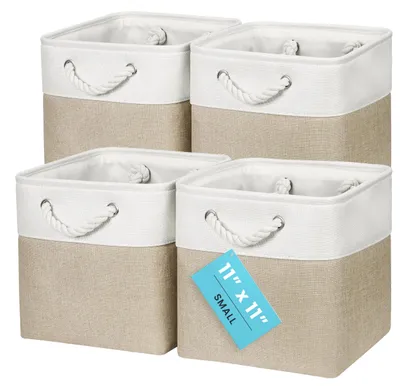 Produktbild von Aufbewahrungsboxen 28x28cm, 4er-Set, Stoffwürfelkörbe mit Seilgriffen, faltbare Aufbewahrungswürfel für Kallax-Organizer, Aufbewahrungskörbe für die