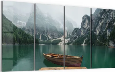 Produktbild von DEQORI Glasbild Echtglas 4x30x60 cm 'Bergsee und Bootsteg' Wandbilder XXL groß