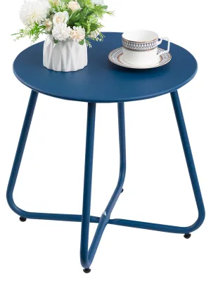 Produktbild von Beistelltisch für den Außenbereich, kleiner Balkontisch, runder Gartentisch, wetterfester Metall-Beistelltisch, Couchtisch für draußen, Terrasse, Wohnzimmer, marineblau