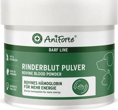 Produktbild von AniForte Rinderblutpulver für Hunde & Katzen 250g - Nährstoffreicher BARF Zusatz, liefert essentielle Mineralstoffe & Aminosäuren, bovines Hämoglobin