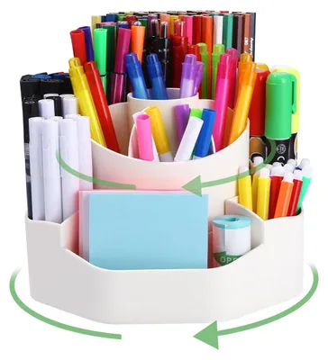 Schreibtisch-Organizer, 360° drehbar, Stiftehalter, 13 Fächer, weiß