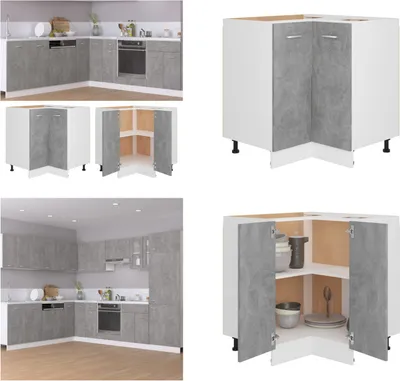 Produktbild von vidaXL Eckunterschrank Betongrau 75,5x75,5x80,5 cm Holzwerkstoff - Eckunterschrank - Eckunterschränke - Küchenschrank - Küchenschränke