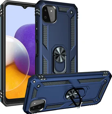 Produktbild von Galaxy A22 5G Hülle, Dual Layer Militäre Fallschutz Schutzhülle mit Ringhalterung Ständer für Samsung Galaxy A22 5G Blau
