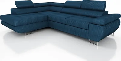 Produktbild von Couchgarnitur ELON Stoff Blau mit Schlaffunktion Ottomane Links