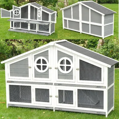 Zdjęcie produktu dla Klatka dla małych zwierząt XXL, szara/biała – dwupoziomowa, z metalowymi miskami – 175 × 54 × 110 cm