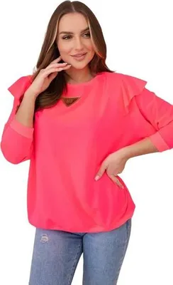 Produktbild von Baumwollbluse mit Rüschen an den Schultern, pink neon