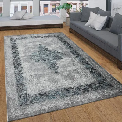 Image de Tapis de salon à poils courts avec motifs vintage, design oriental, différents styles, dimensions 60 x 100 cm